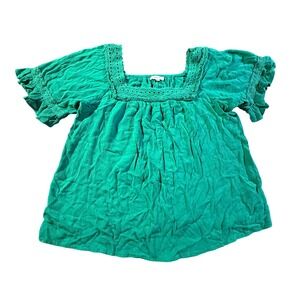 Maurice's Green Square Neck Crochet‎ Trim Short Sleeve Top XS